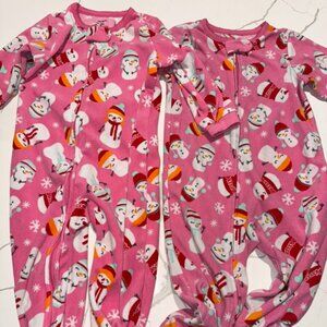 Two Pair Carters Fleece Zip Up Onesie Pajamas Grip Feet Bottoms 24M and 2T